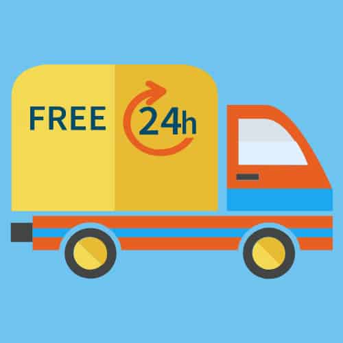 משאית משלוחים עם המילים חינם 24 שעות עליה.