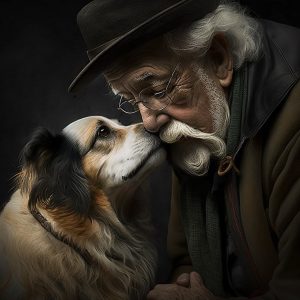 אדם מבוגר וכלב